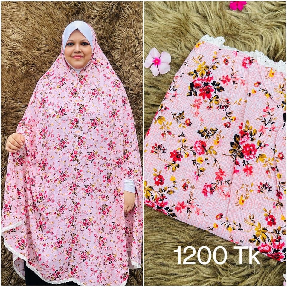 Long Linen Printed Salat Khimar
