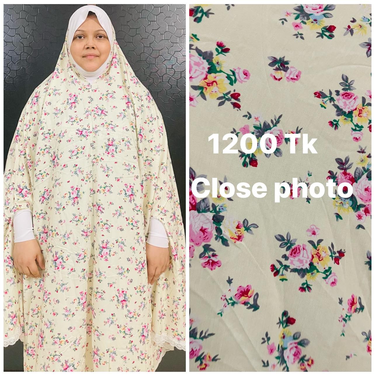 Long Linen Printed Salat Khimar