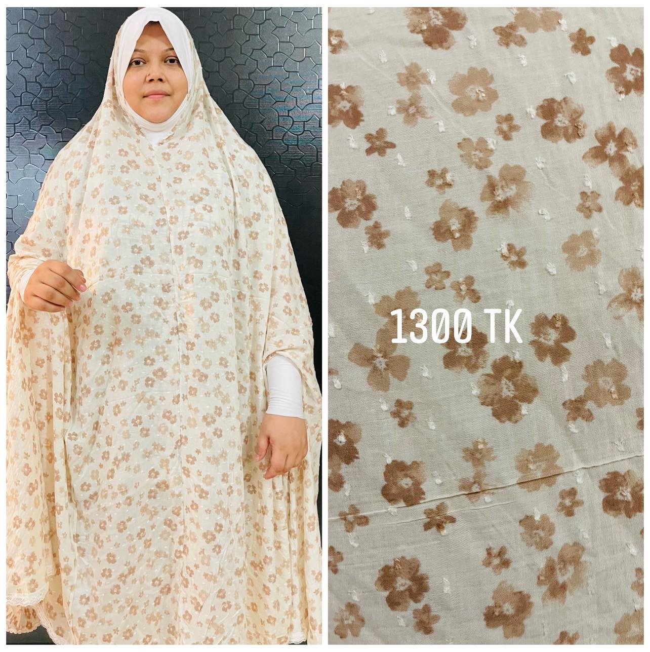 Long Linen Printed Salat Khimar