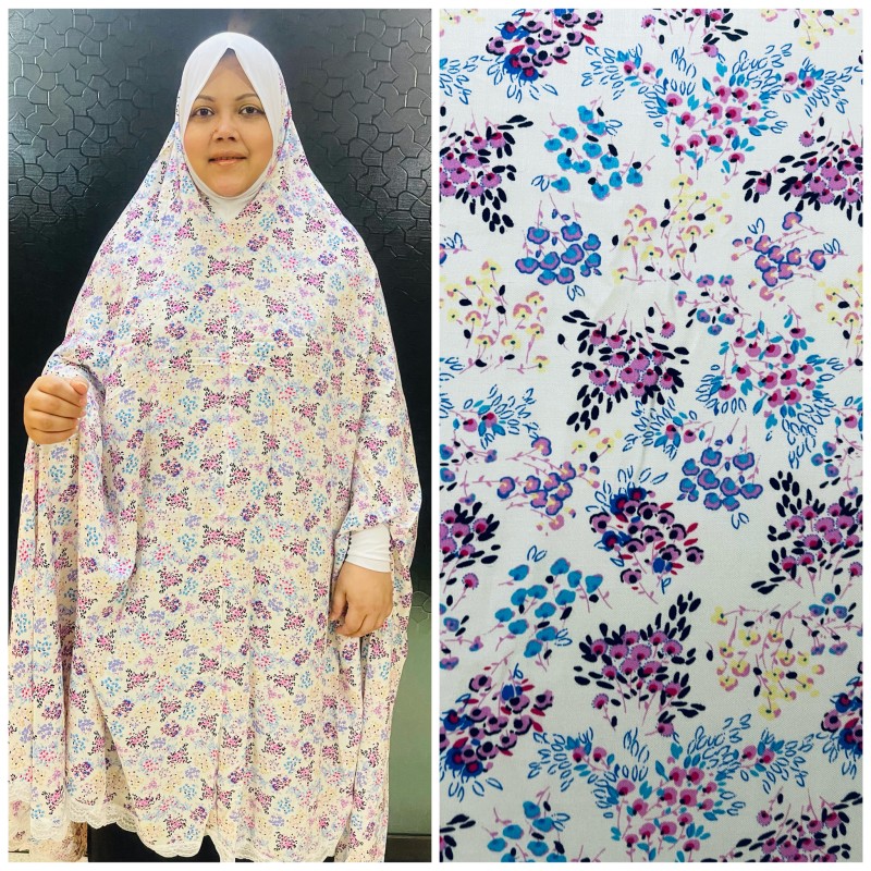 Long Linen Printed Salat Khimar