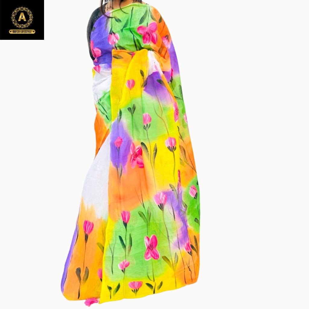 Half Silk Hand Print Saree