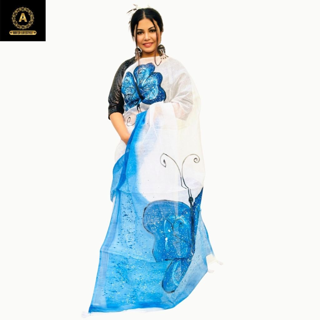 Half Silk Hand Print  Saree