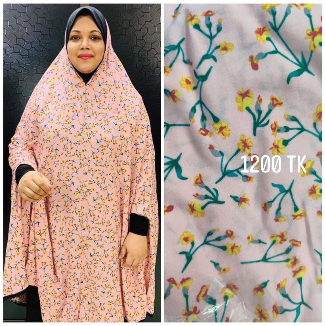 Long Linen Printed Salat Khimar