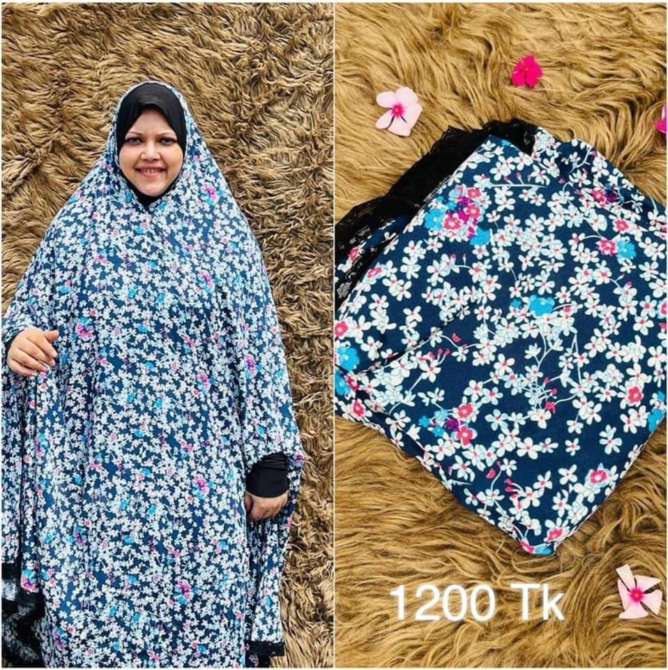 Long Linen Printed Salat Khimar