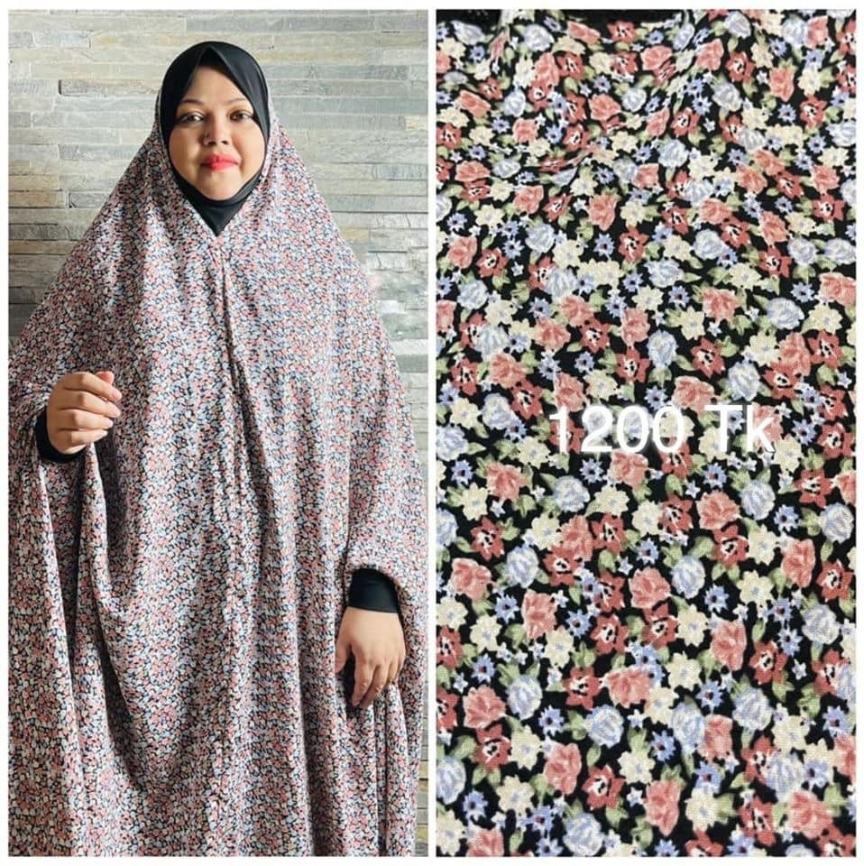 Long Linen Printed Salat Khimar