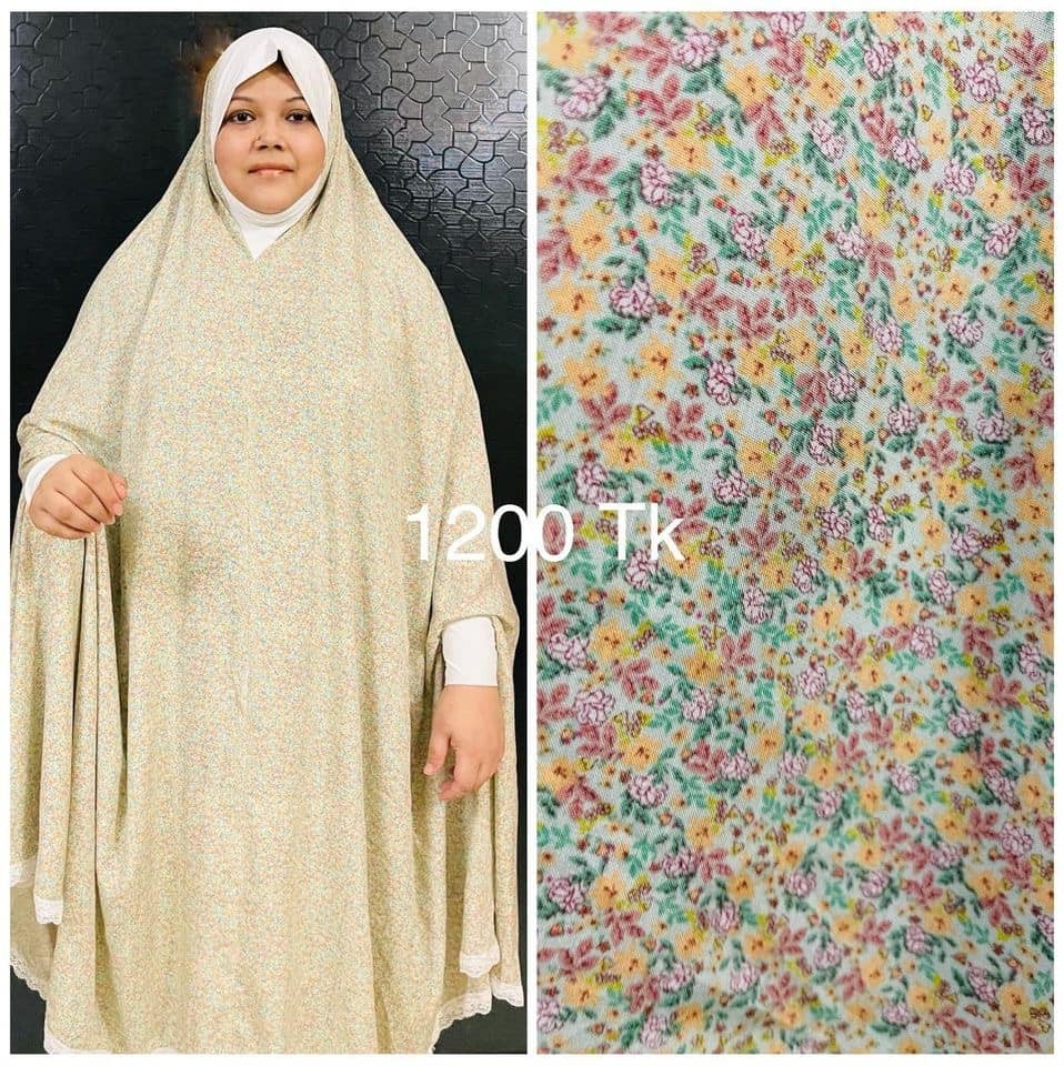 Long Linen Printed Salat Khimar
