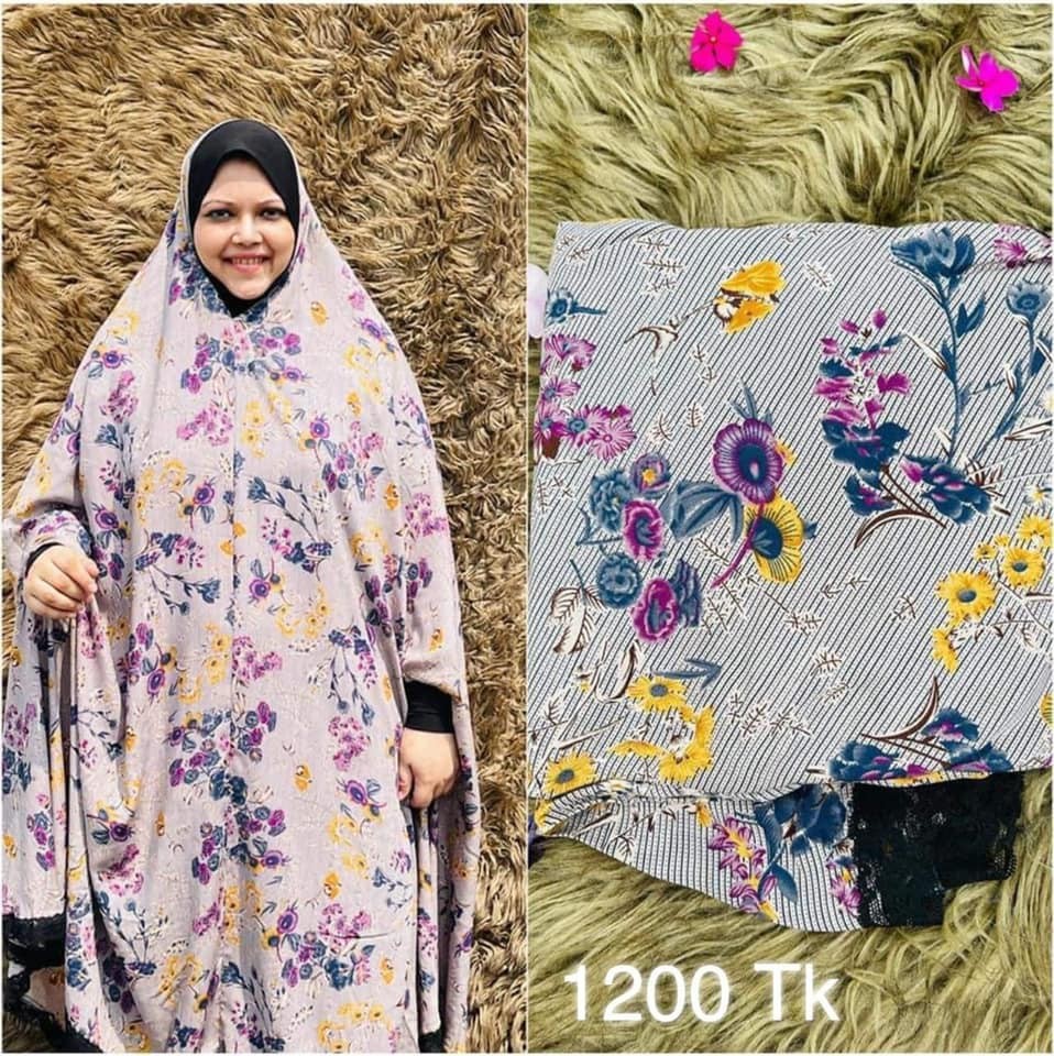 Long Linen Printed Salat Khimar