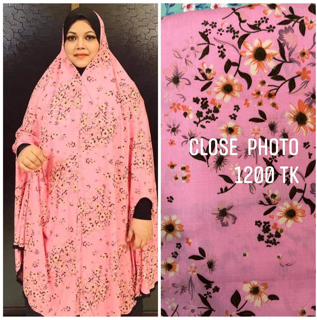 Long Linen Printed Salat Khimar