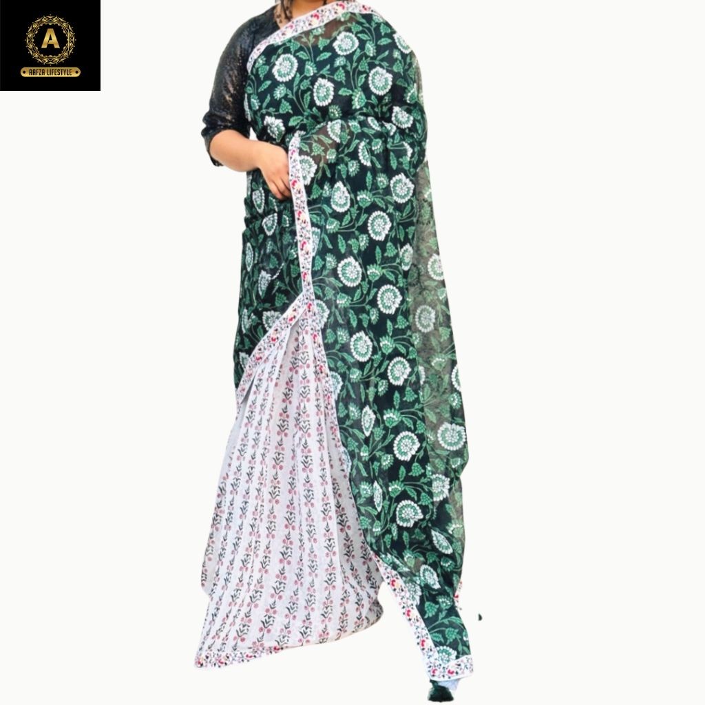 Half Silk Hand Print  Saree