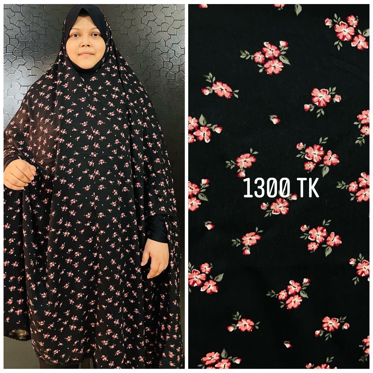 Long Linen Printed Salat Khimar