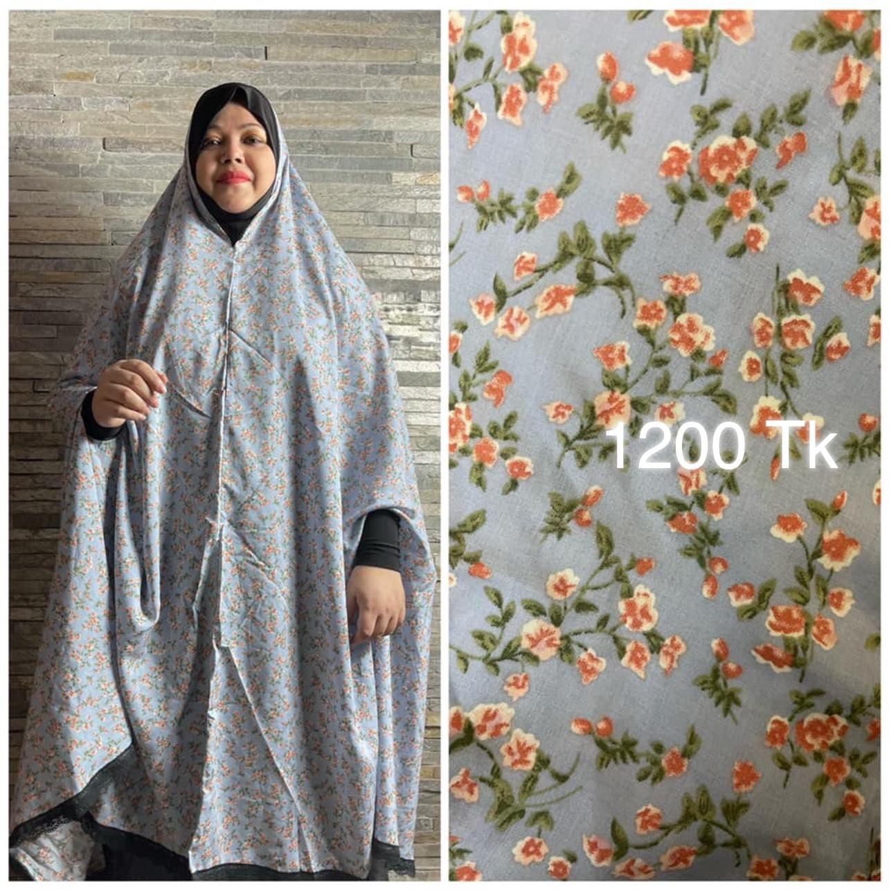 Long  Linen Printed  Salat khimar