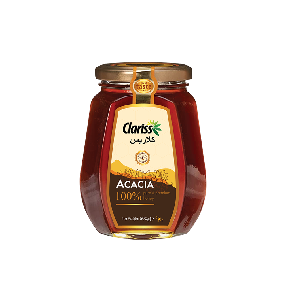 Clariss Acacia Honey: 500gm Octagonal Glass Bottle