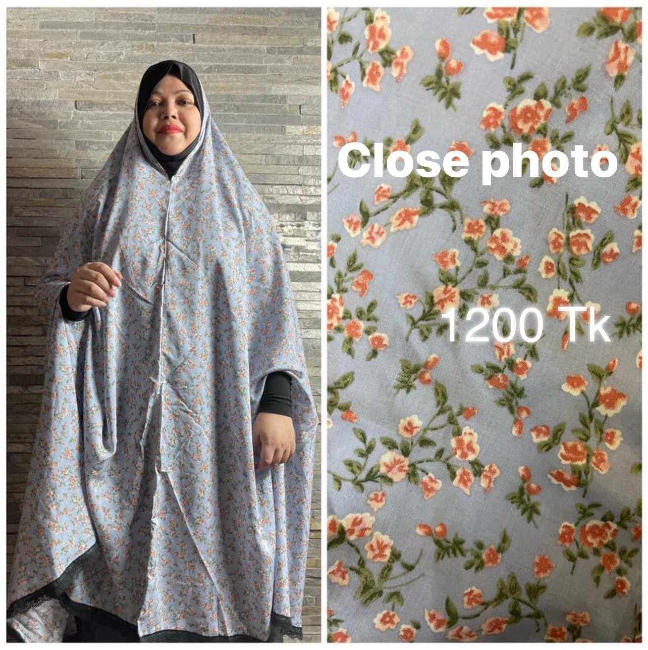 Long Linen Printed Salat Khimar