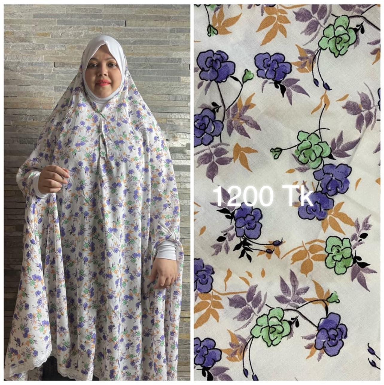 Long  Linen Printed  Salat khimar