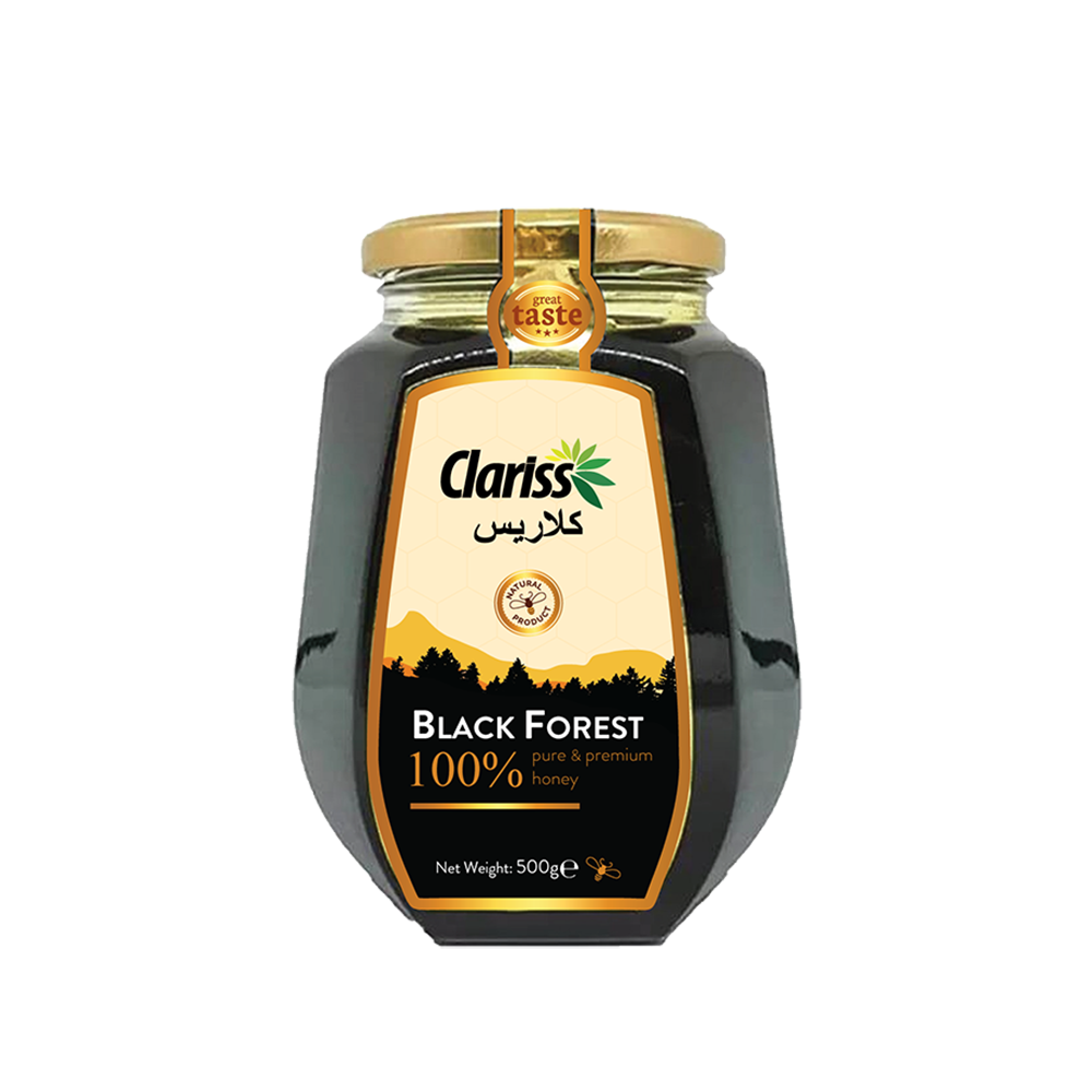 Clariss Black Forest Honey: 500gm Octagonal Glass Bottle