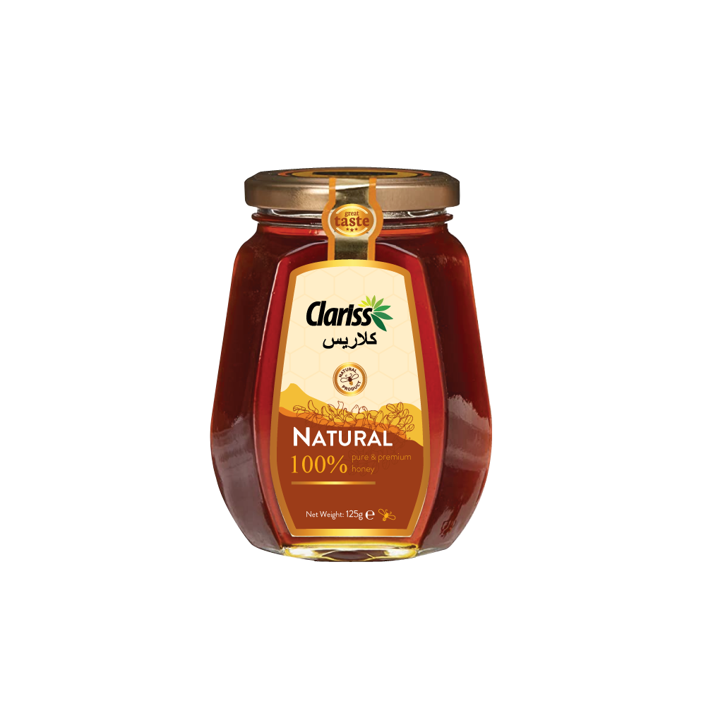 Clariss Natural Honey: 125gm Octagonal Glass Bottle