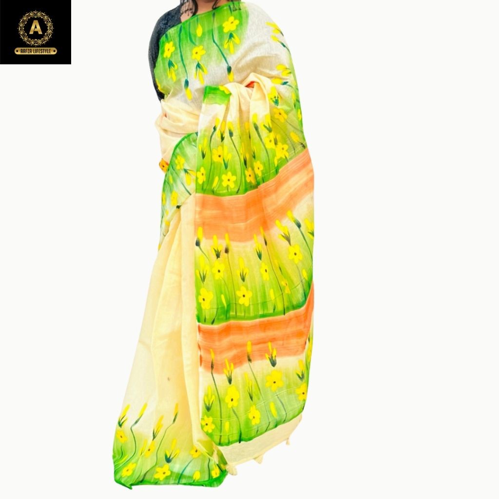 Half Silk Hand Print  Saree