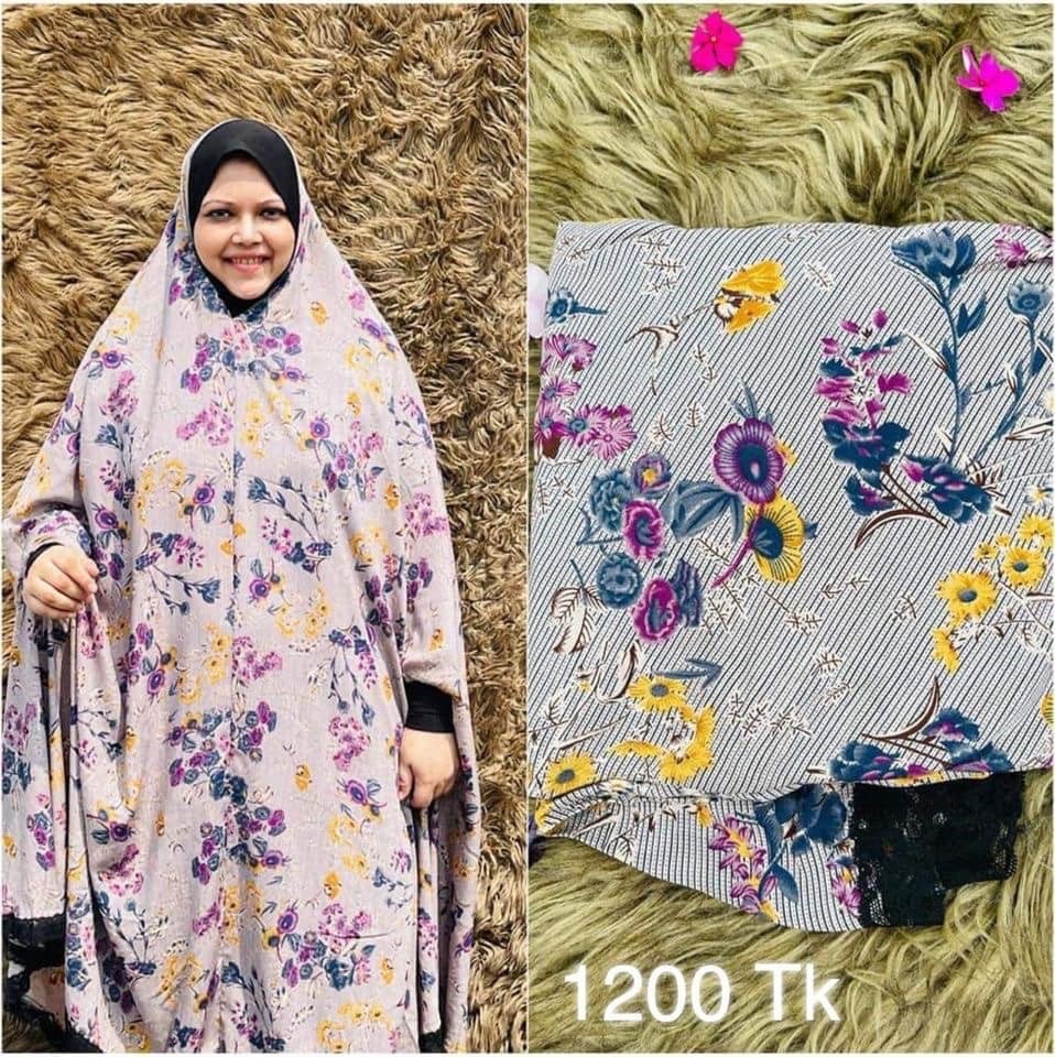 Long Linen Printed Salat Khimar