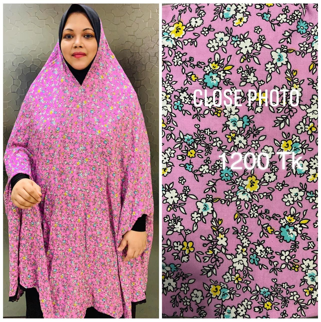 Long Linen Printed Salat Khimar