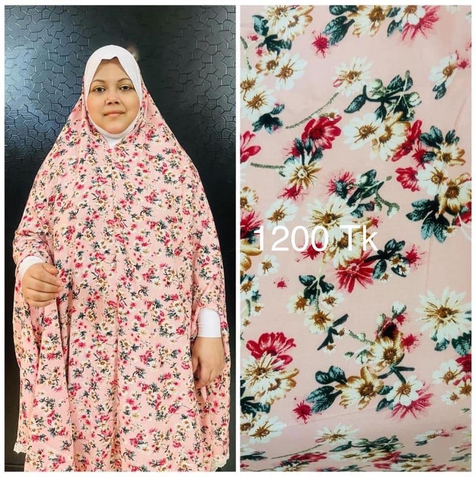 Long Linen Printed Salat Khimar