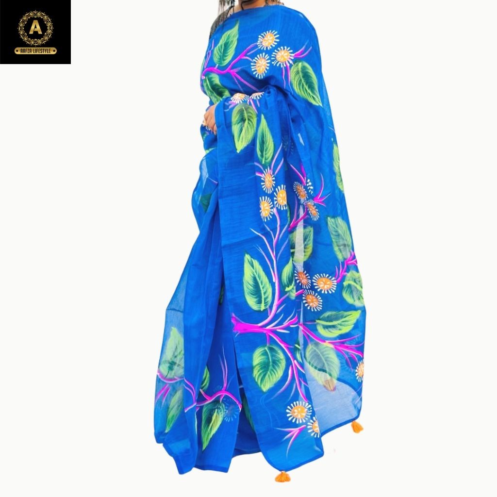 Half Silk Hand Print  Saree
