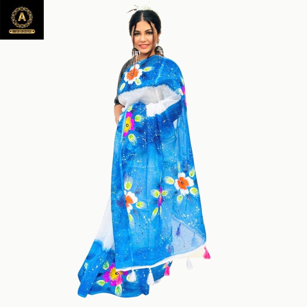 Half Silk Hand Print Saree
