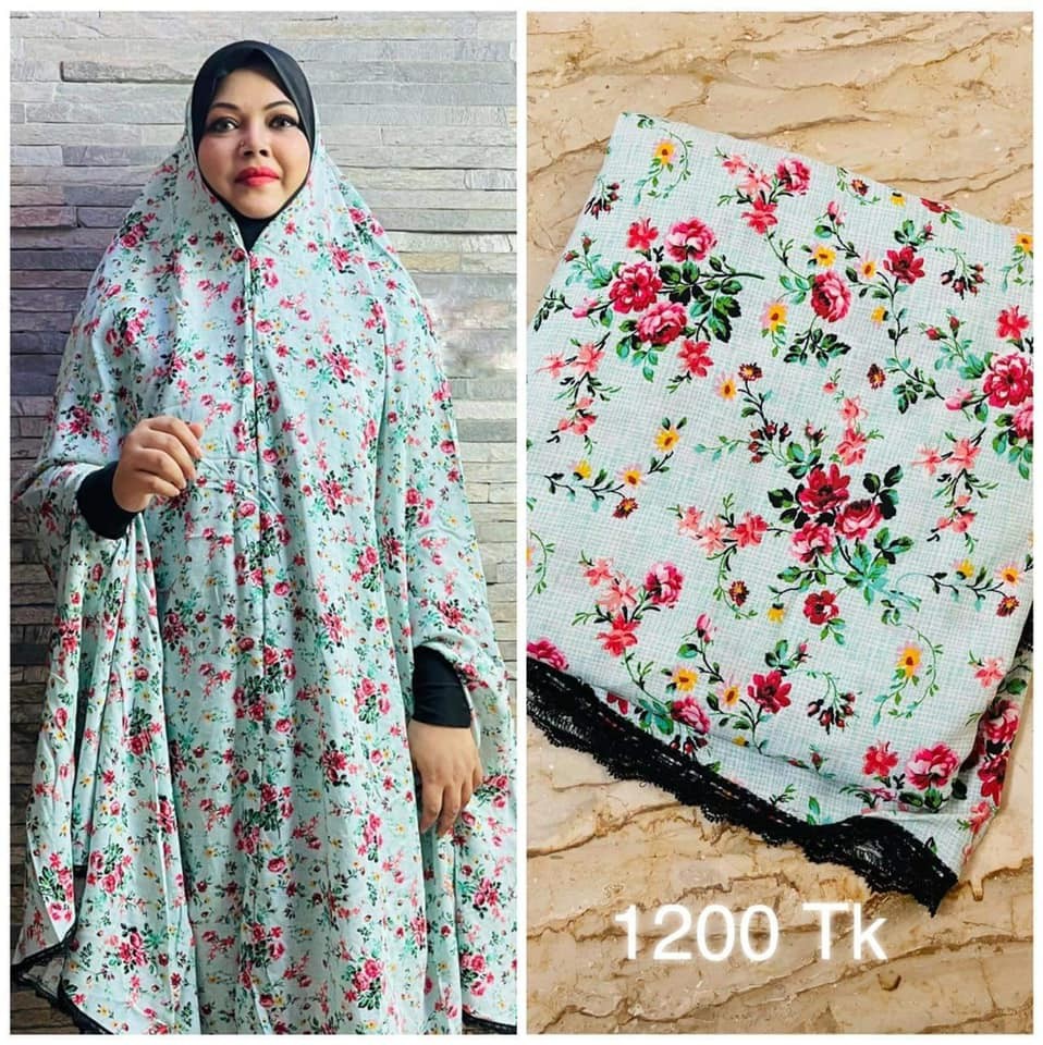 Long Linen Printed Salat Khimar