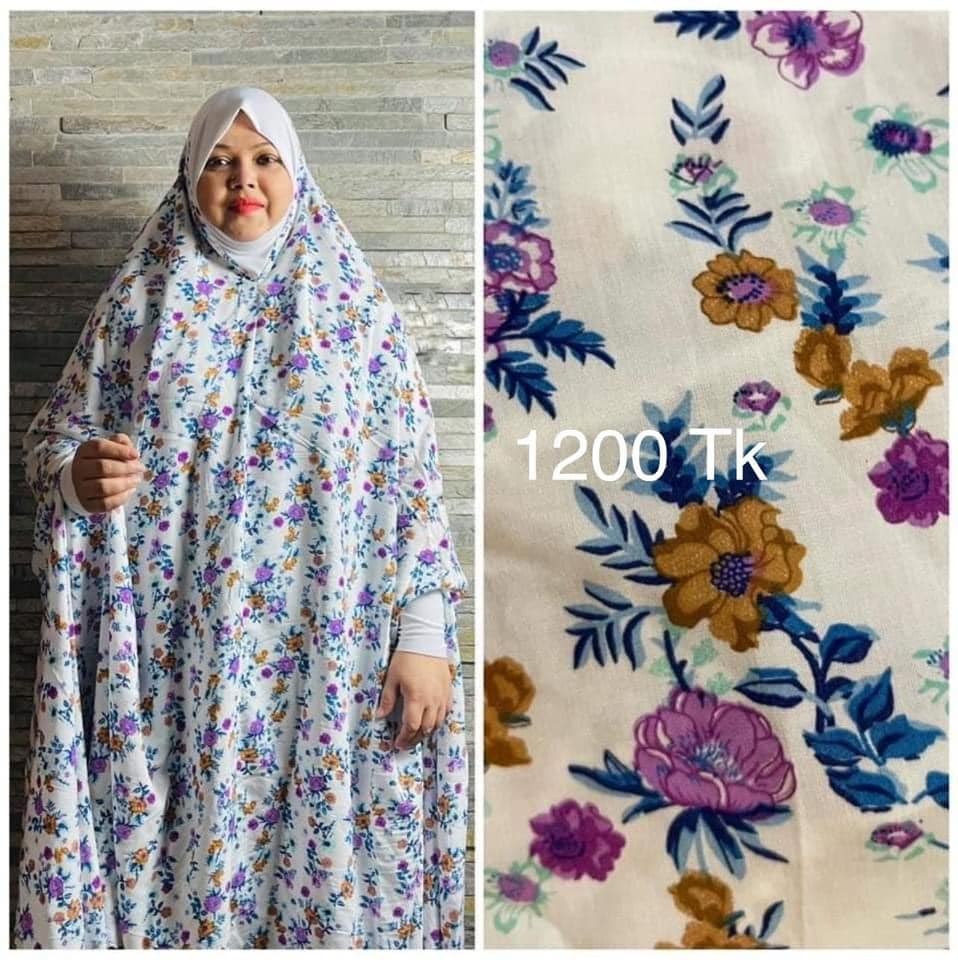 Long Linen Printed Salat Khimar