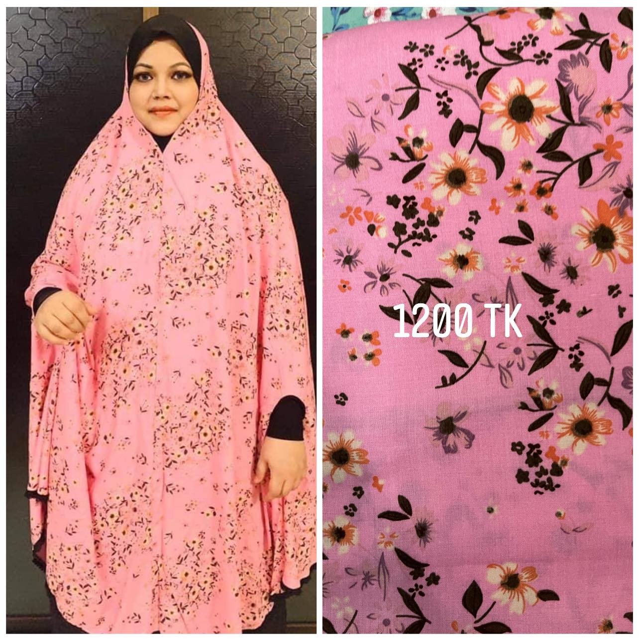 Long Linen Printed Salat Khimar